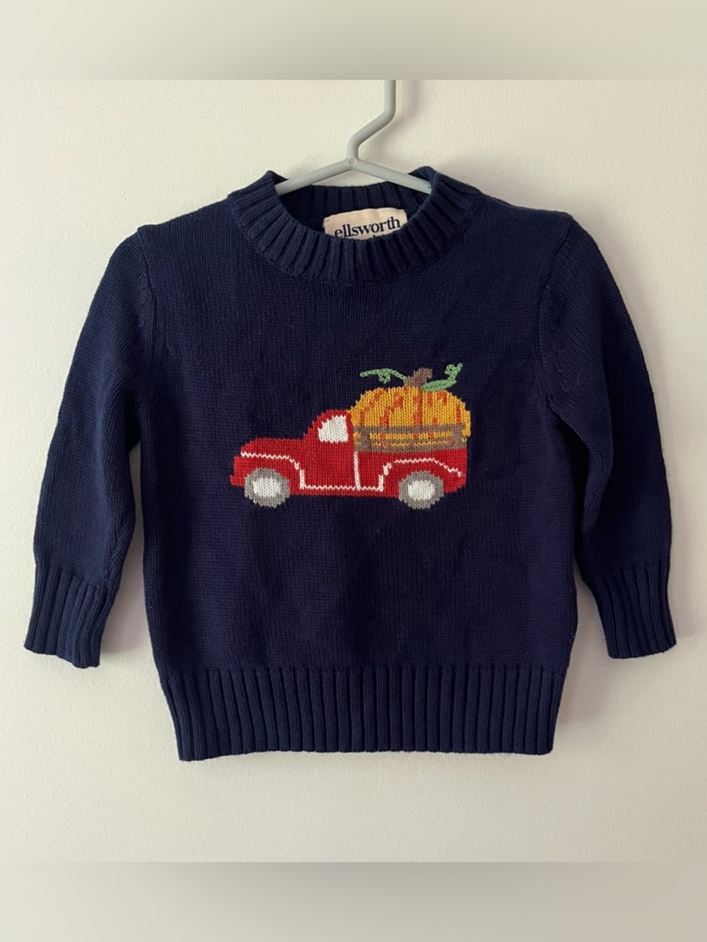 Ellsworth + Ivey Kids Crewneck Sweater Fall Pumpkin Truck Cozy Navy 12-18m